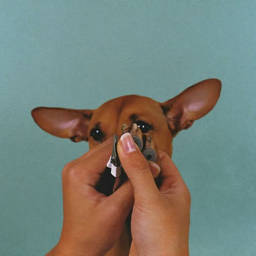 A dog's paw held for a nail trim